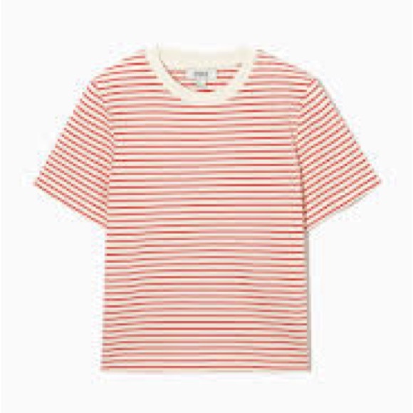 COS Clean Cut Cream and Red Striped Top SZ L - Picture 1 of 5